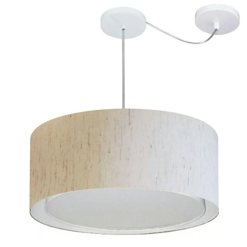 Lustre Pendente Cilíndrico MD-4314 Com Cúpula Em Tecido Linho 50x25cm Bege Vivare Brasil Iluminação