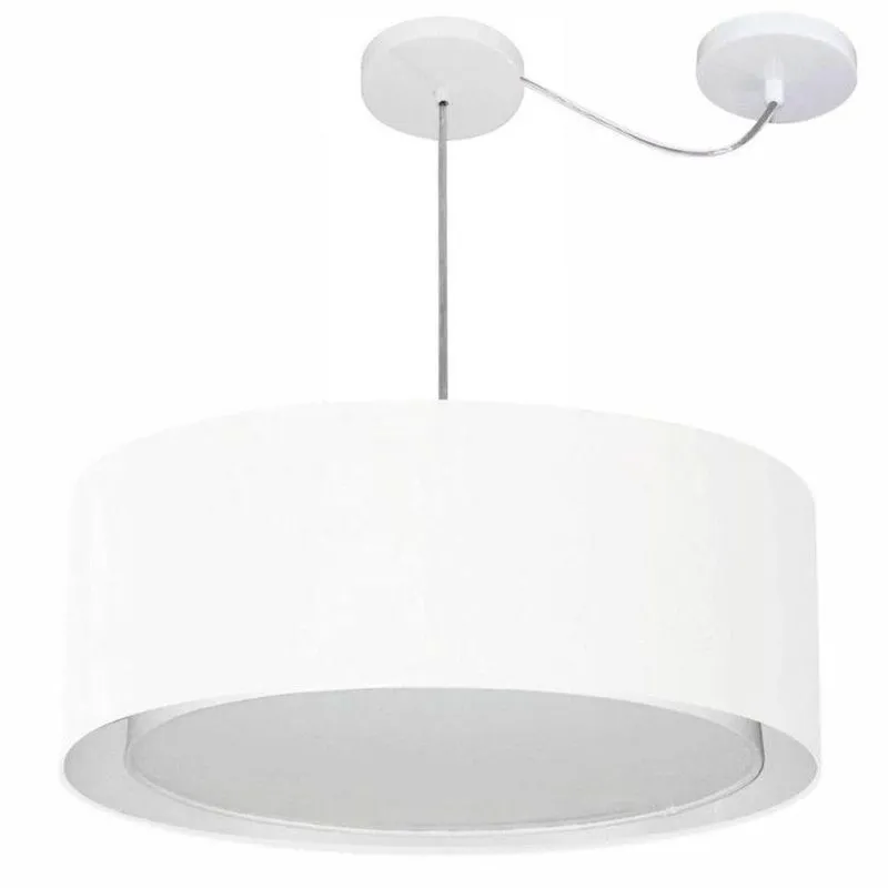 Lustre Pendente Cilíndrico Com Desvio Md-4317 Cúpula Em Tecido 60x25cm Branco - Bivolt