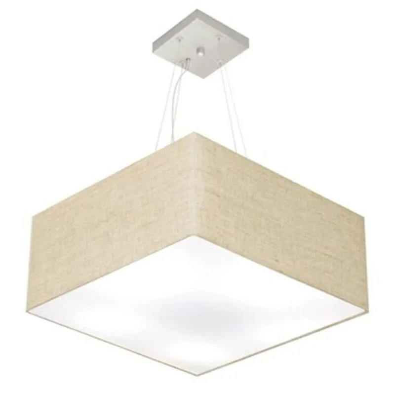 Lustre Pendente Quadrado Md-4006 Cúpula Em Tecido 21/50x50cm Rustico Bege - Bivolt