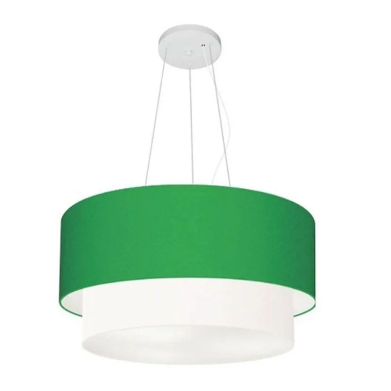 Lustre Pendente Duplo MD-4061 Cúpula em Tecido 50x40cm Verde-Folha-Branco Vivare Brasil Iluminação