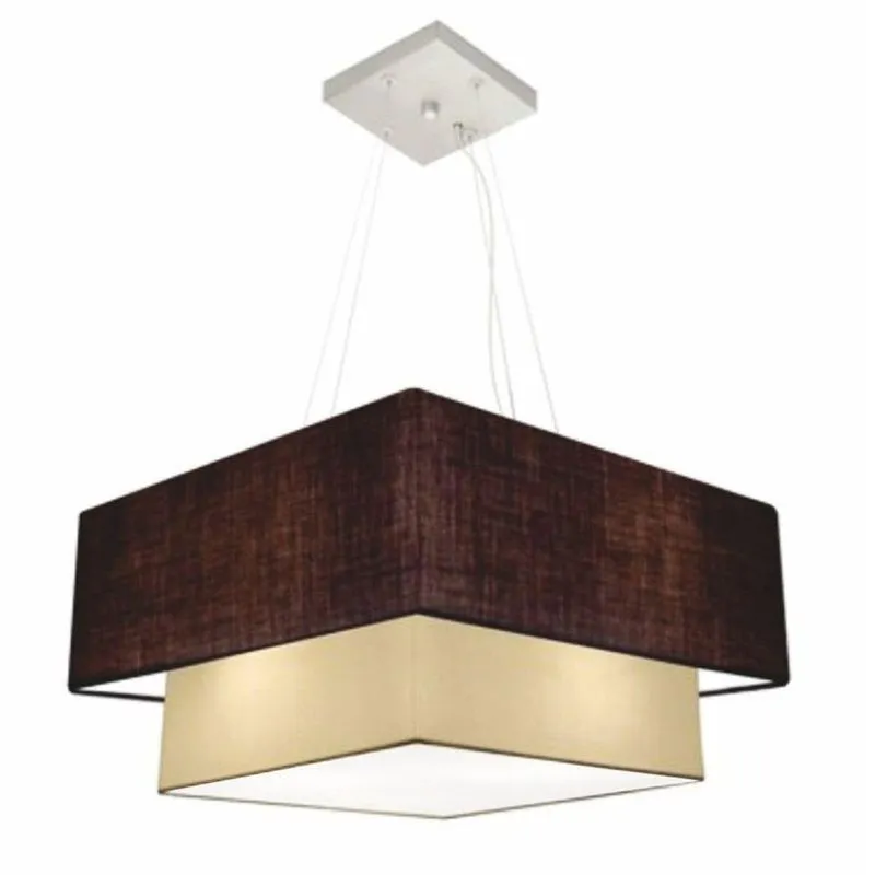 Lustre Pendente Duplo MD-4066 Cúpula em Tecido 50x35cm Café-Bege Bivolt Vivare Brasil Iluminação