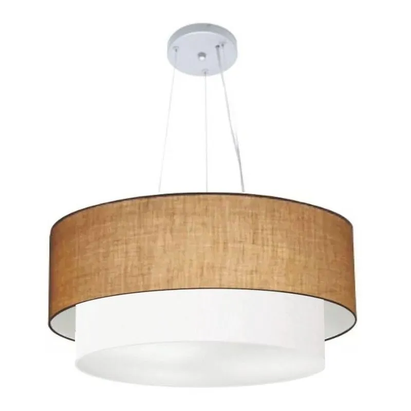 Lustre Pendente Duplo Cilíndrico Vivare Md-4082 Cúpula Em Tecido 60x50cm - Bivolt Palha-branco 127/220v