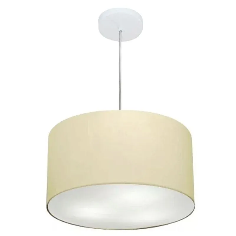 Lustre Pendente Cilíndrico MD-4099 Com Cúpula Em Algodão Cru Bivolt Branco Vivare Brasil Iluminação