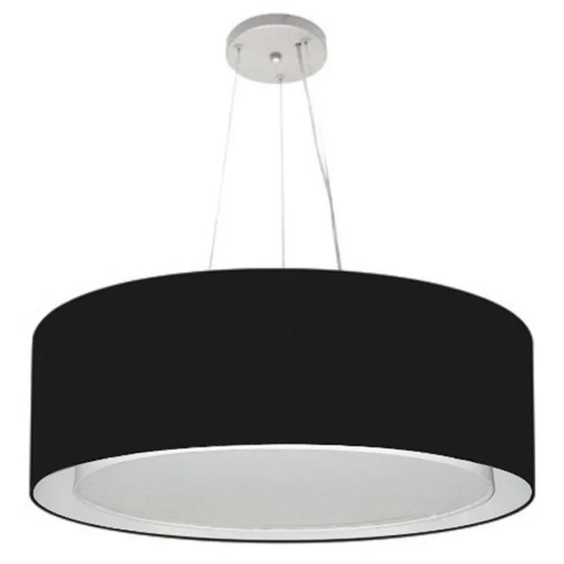 Lustre Pendente Cilíndrico Duplo MD-4126 Cúpula em Tecido 80x30cm Fio Ajustável Preto Vivare Brasil