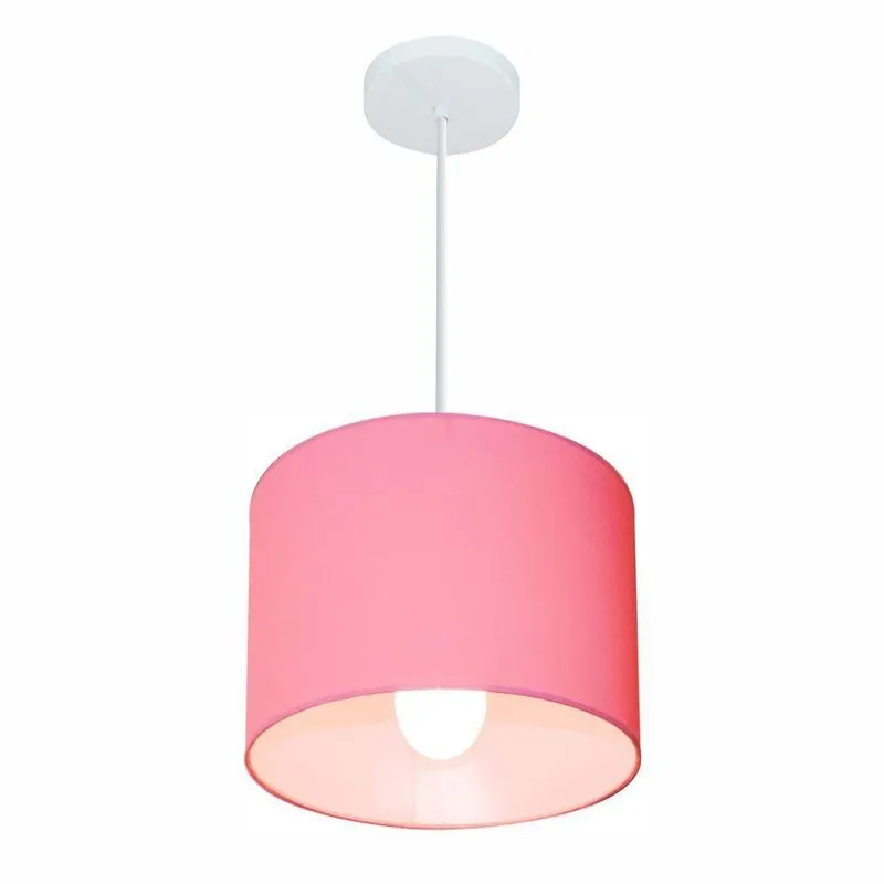 Lustre Pendente Cilíndrico Md-4054 Cúpula Em Tecido 30x21cm Rosa Bebê - Bivolt