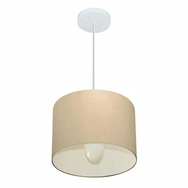 Lustre Pendente Cilíndrico MD-4113 Cúpula Algodão Cru 30x25cm Bivolt Branco Vivare Brasil Iluminação