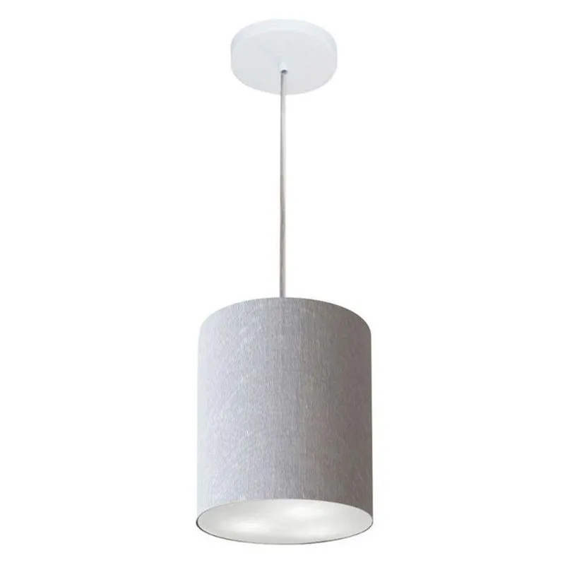 Lustre Pendente Cilíndrico Md-4012 Cúpula Em Tecido 18x25cm Rustico Cinza - Bivolt