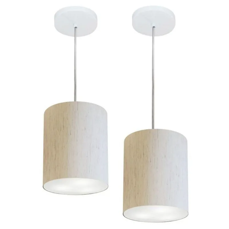 Kit 2 Lustre Cilíndrico Md-4012 18x25cm Linho Bege Bivolt - Vivare Brasil Iluminação