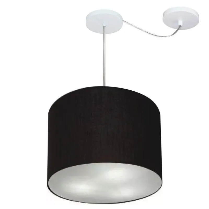Lustre Pendente Cilíndrico Com Desvio Md-4258 Cúpula Em Tecido 40x30cm Preto - Bivolt