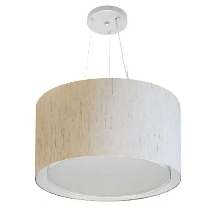 Lustre Pendente Cilíndrico Duplo MD-4299 Com Cúpula Em Tecido Linho 45x30cm Bege Bivolt Vivare