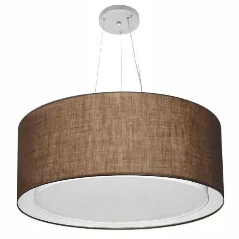 Lustre Pendente Cilíndrico Duplo MD-4302 Cúpula em Tecido 60x30cm Fio Ajustável Café Vivare Brasil
