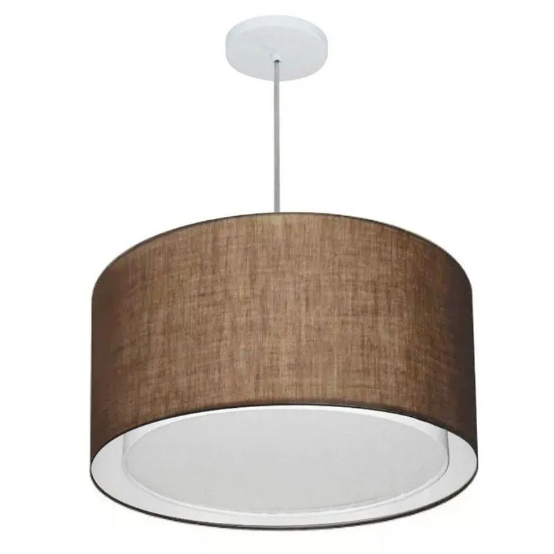 Lustre Pendente Cilíndrico Duplo MD-4287 Cúpula em Tecido 45x30cm Café Vivare Brasil Iluminação