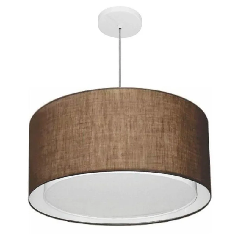 Lustre Cilíndrico Duplo Md-4288 Tecido 50x30cm Café Bivolt - Vivare Brasil Iluminação
