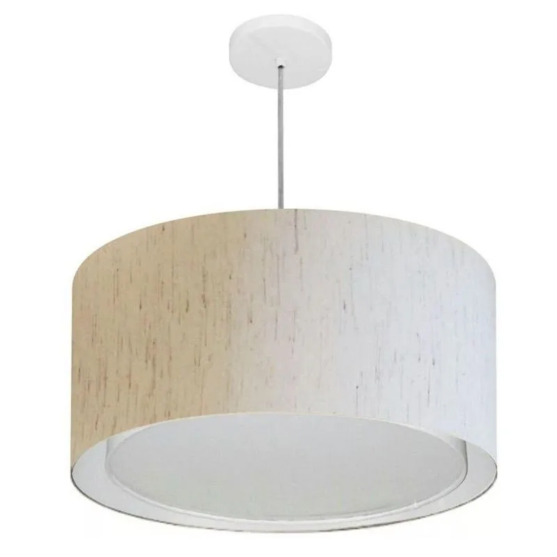 Lustre Pendente Cilíndrico Duplo Md-4288 Cúpula Em Tecido 50x30cm Linho Bege - Bivolt