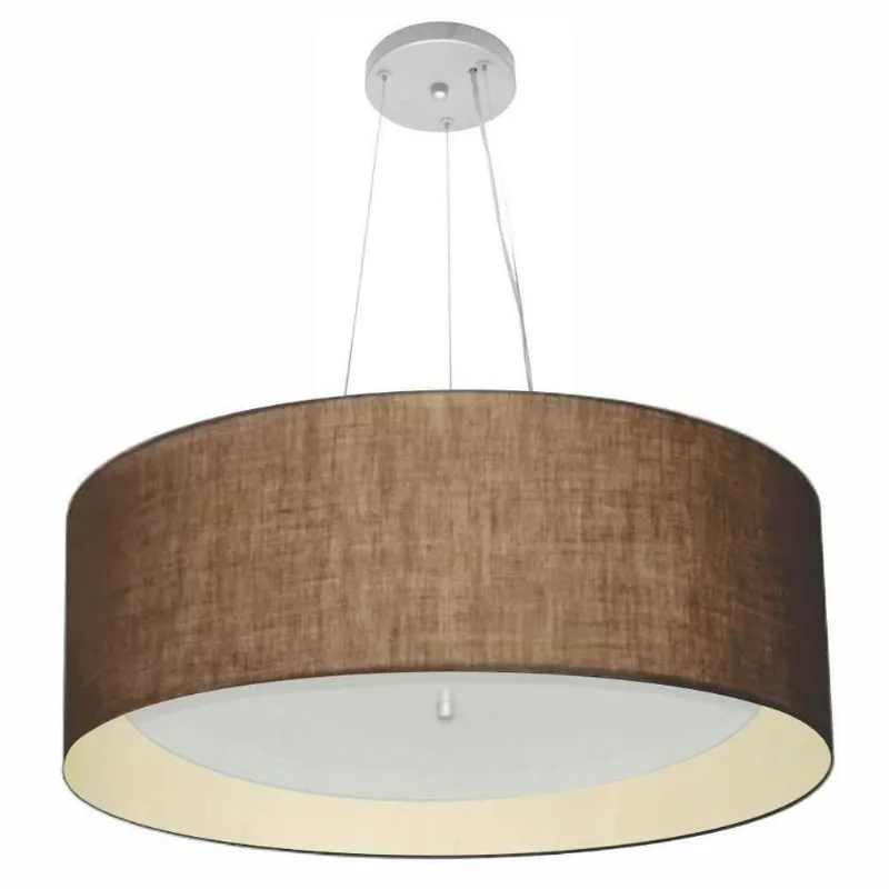 Lustre Pendente Cilíndrico Md-4013 60x25cm Café Bege Bivolt