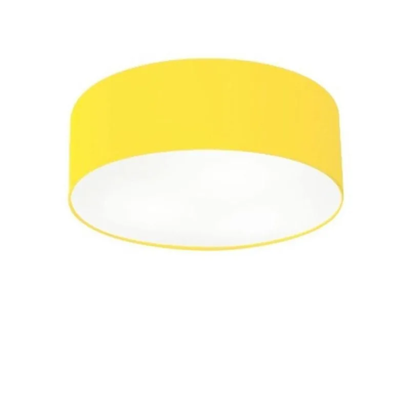 Plafon Cilíndrico Md-3005 Cúpula Em Tecido 40x12cm Amarelo - Bivolt - Vivare Brasil Iluminação