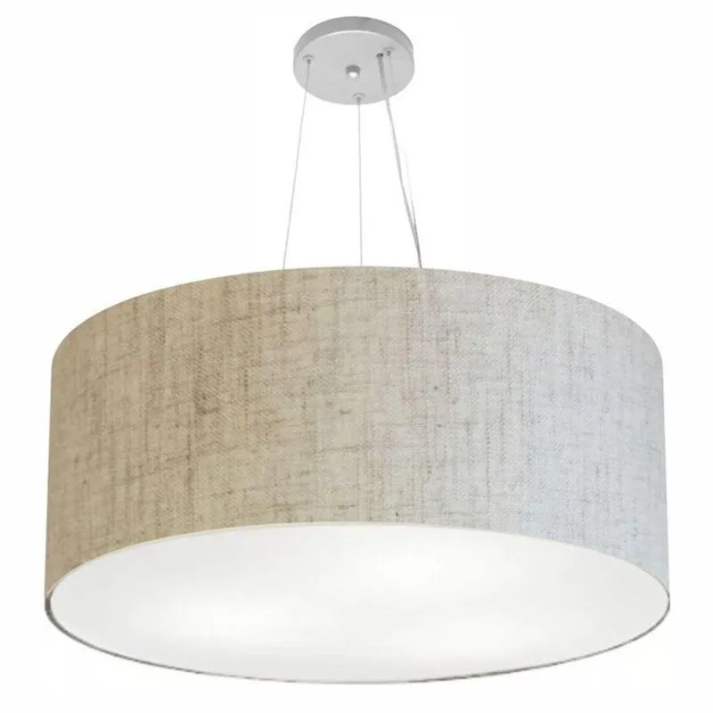 Lustre Pendente Cilíndrico Md-4074 Cúpula Em Tecido 60x30cm Rustico Bege - Bivolt