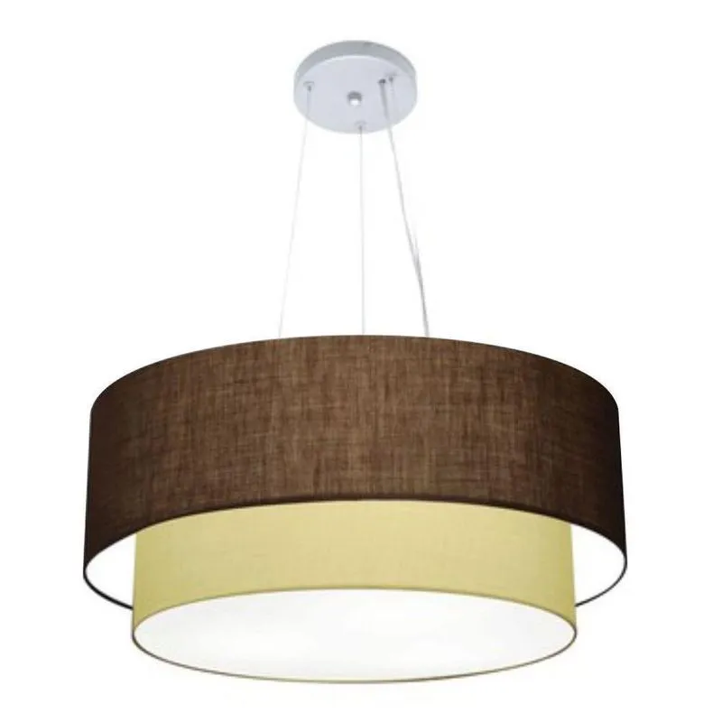 Lustre Pendente Duplo Cilíndrico Vivare Md-4082 Cúpula Em Tecido 60x50cm - Bivolt Café-algodão-crú 127/220v