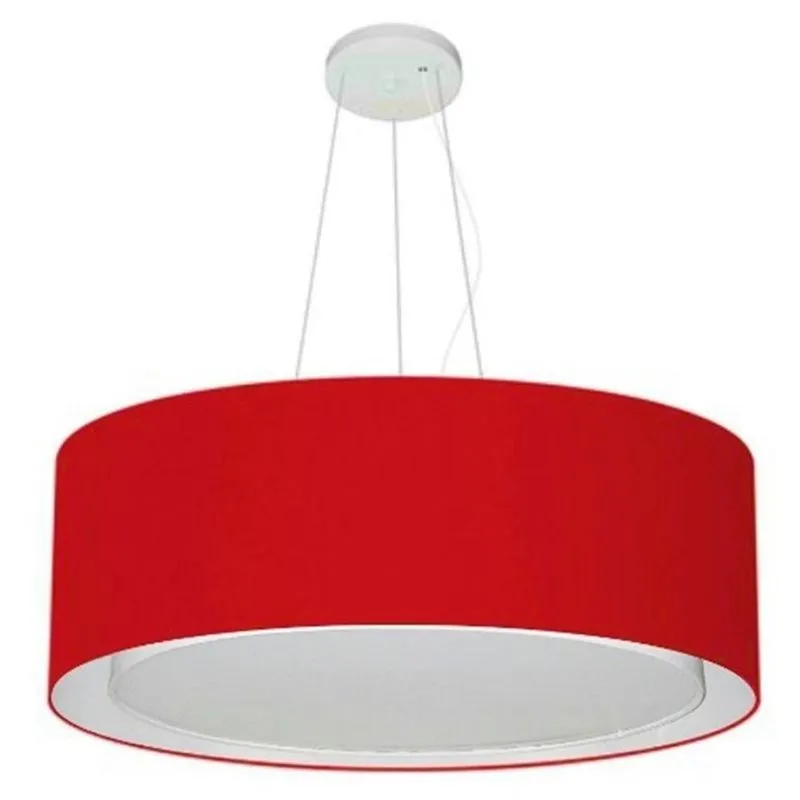 Lustre Pendente Cilíndrico Duplo MD-4126 Com Cúpula Em Tecido Bivolt 80x30cm Bordô Vivare Brasil