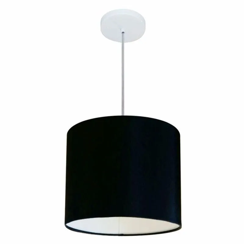 Lustre Pendente Cilíndrico MD-4143 Cúpula em Tecido 35x25cm Bivolt Preto Vivare Brasil Iluminação