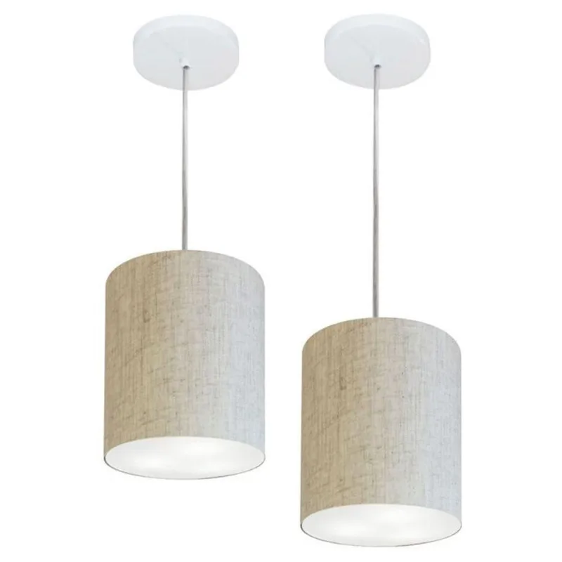 Kit 2 Lustre Cilíndrico Md-4012 18x25cm Rústico Bege Bivolt - Vivare Brasil Iluminação