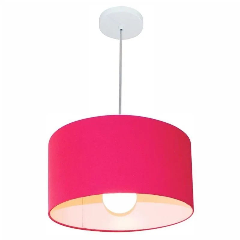 Lustre Pendente Cilíndrico Md-4031 Cúpula Em Tecido 40x21cm Rosa Pink - Bivolt