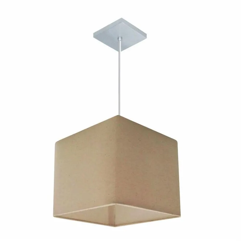 Lustre Pendente Quadrado Md-4058 Cúpula Em Tecido 21/25x25cm Algodão Crú - Bivolt