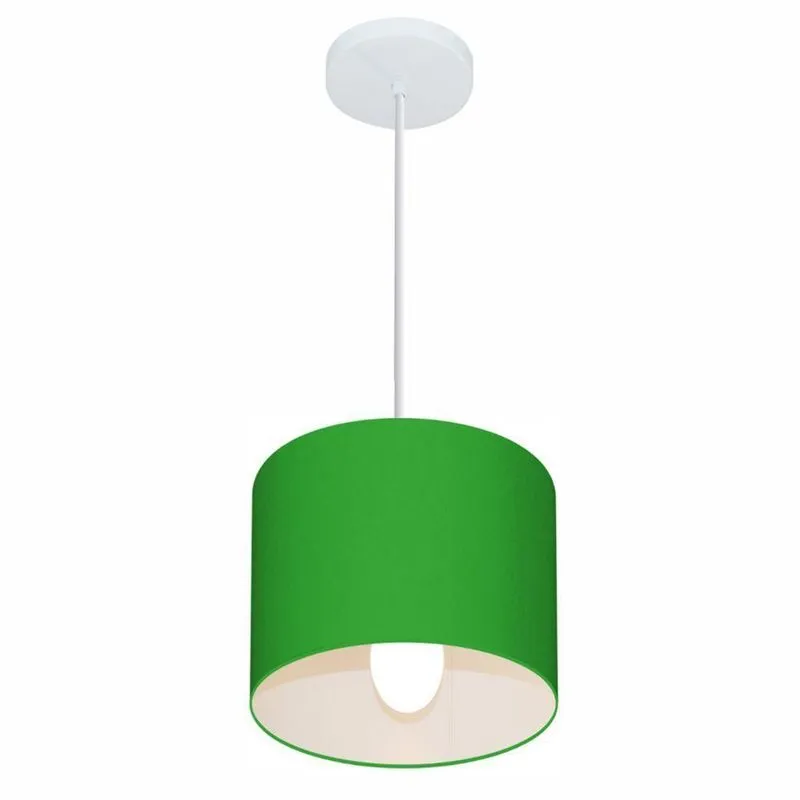 Lustre Pendente Cilíndrico Md-4046 Cúpula Em Tecido 18x18cm Verde Folha - Bivolt