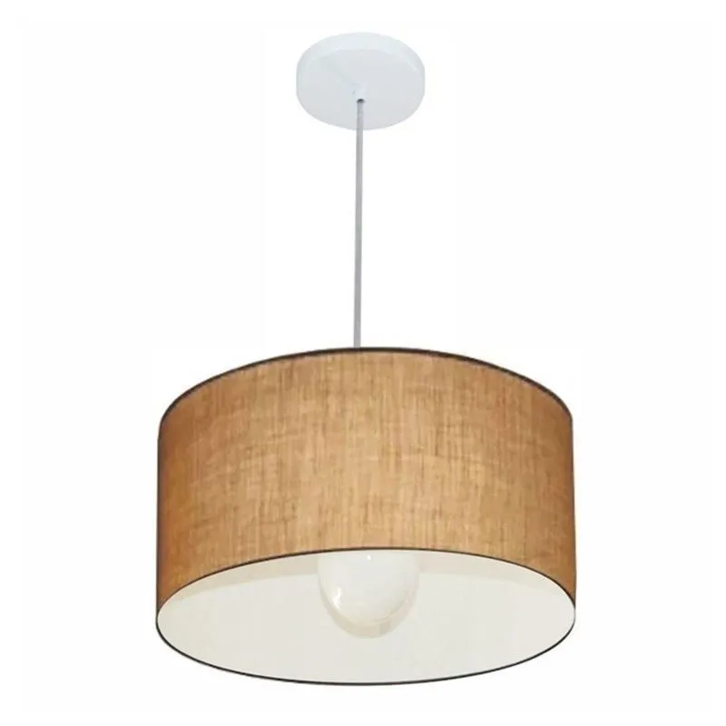 Lustre Pendente Cilíndrico Md-4146 Cúpula Em Tecido 40x30cm Palha - Bivolt