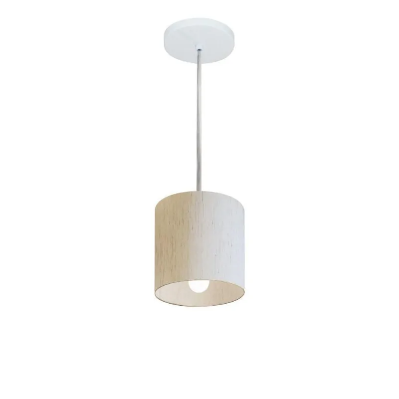 Lustre Cilíndrico Md-4200 Tecido 14x15cm Linho Bege Bivolt - Vivare Brasil Iluminação