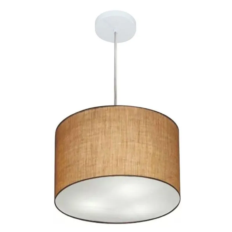 Lustre Pendente Cilíndrico MD-4211 Cúpula Em Tecido 35x25cm Resistente À Maresia Palha Vivare Brasil