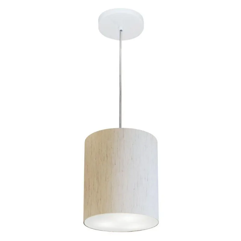 Lustre Pendente Cilíndrico Md-4012 18x25cm Linho Bege Bivolt