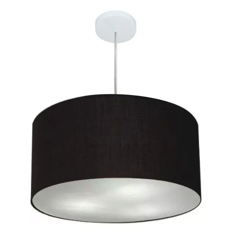Lustre Pendente Cilíndrico MD-4245 Cúpula em Tecido 50x30cm Bivolt Preto Vivare Brasil Iluminação