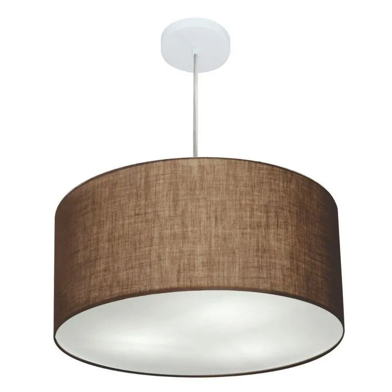 Lustre Pendente Cilíndrico MD-4245 Cúpula Em Tecido 50x30cm Fio Ajustável Café Vivare Brasil