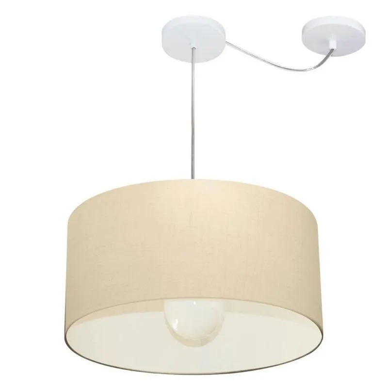 Lustre Pendente Cilíndrico Com Desvio Md-4228 Cúpula Em Tecido 45x25cm Algodão Crú - Bivolt