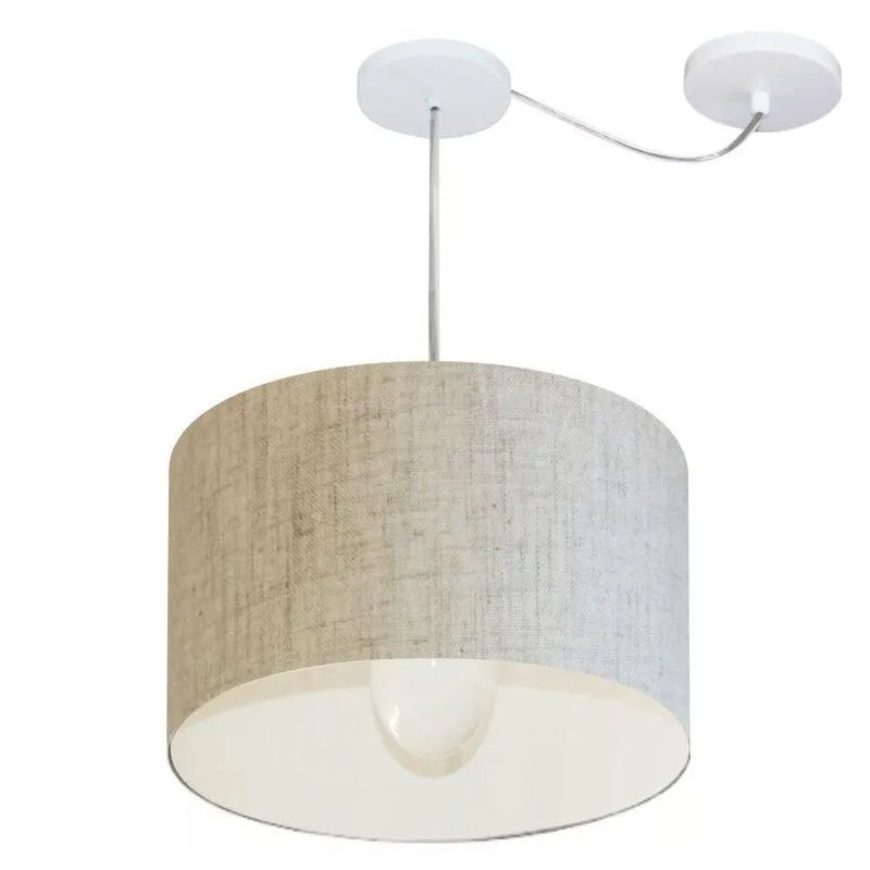 Lustre Pendente Cilíndrico Com Desvio Md-4226 Cúpula Em Tecido 40x25cm Rustico Bege - Bivolt