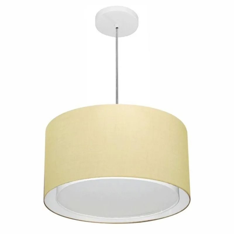 Lustre Pendente Cilíndrico Duplo MD-4290 Cúpula em Algodão Cru 40x25cm Bivolt Branco Vivare Brasil
