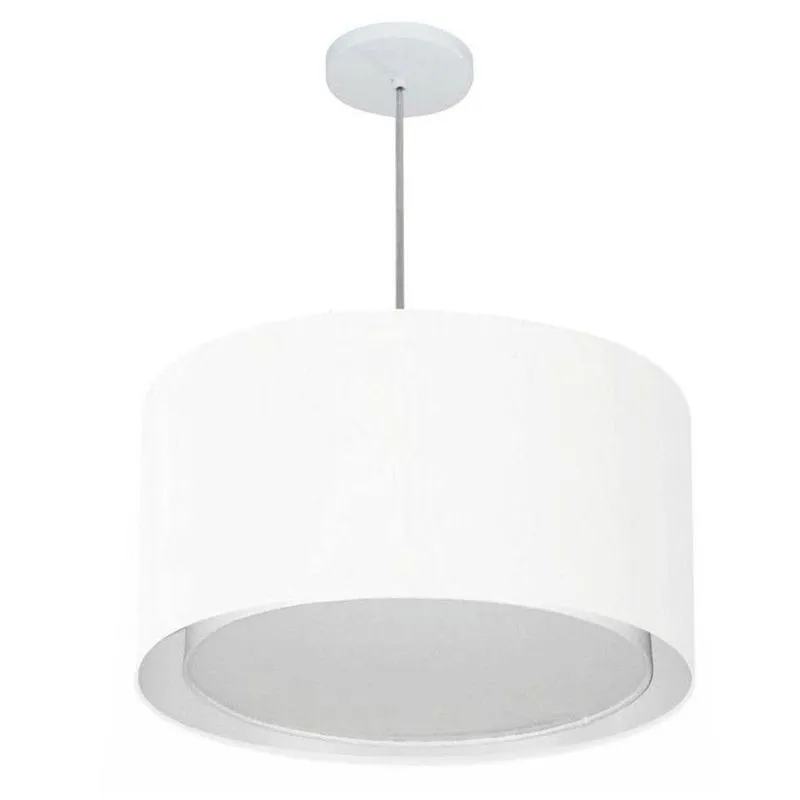 Lustre Pendente Cilíndrico Duplo MD-4293 Cúpula em Tecido 45x30cm Branco Vivare Brasil Iluminação