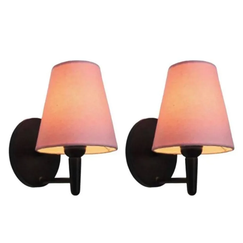 Kit 2 Arandela Cone Base Preto Tecido 14x07 Rosa Bebê Bivolt - Vivare Brasil Iluminação