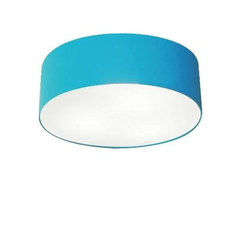 Plafon Cilíndrico em Tecido 40x12cm Azul Turquesa Bivolt