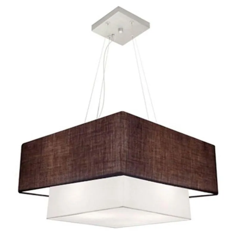 Lustre Pendente Duplo Quadrado Vivare Md-4066 Cúpula Em Tecido 50x35cm Café - Branco - Bivolt