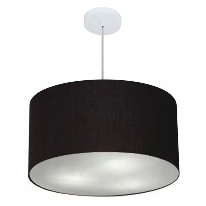 Lustre Pendente Cilíndrico MD-4101 Com Cúpula Em Tecido 60x30cm Bivolt Preto Vivare Brasil