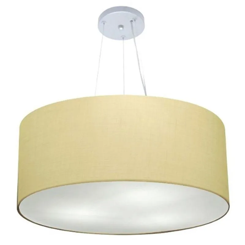 Lustre Pendente Cilíndrico MD-4135 Cúpula Em Algodão Cru 70x30cm Grande Bege Vivare Brasil