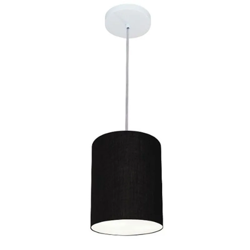 Lustre Pendente Cilíndrico Md-4012 Cúpula Em Tecido 18x25cm Preto - Bivolt
