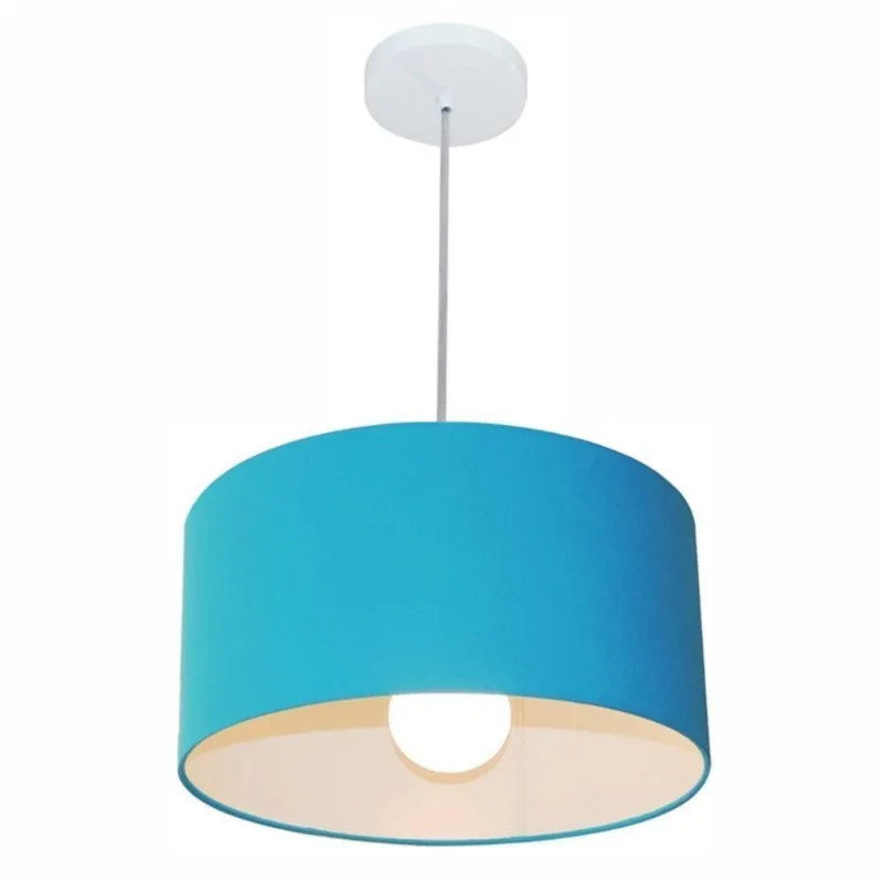 Kit 3 Lustre Pendente Cilíndrico 40x21 Azul Turquesa Bivolt - Vivare Brasil Iluminação