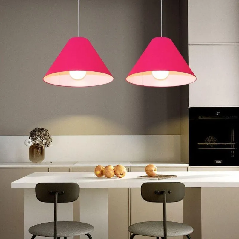 Lustre Pendente Cone MD-4078 Com Cúpula Em Tecido Fio E Cabo Ajustável 185cm Rosa Pink Vivare Brasil