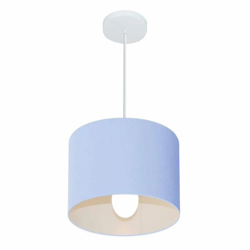 Lustre Pendente Cilíndrico Md-4054 Cúpula Em Tecido 30x21cm Azul Bebê - Bivolt