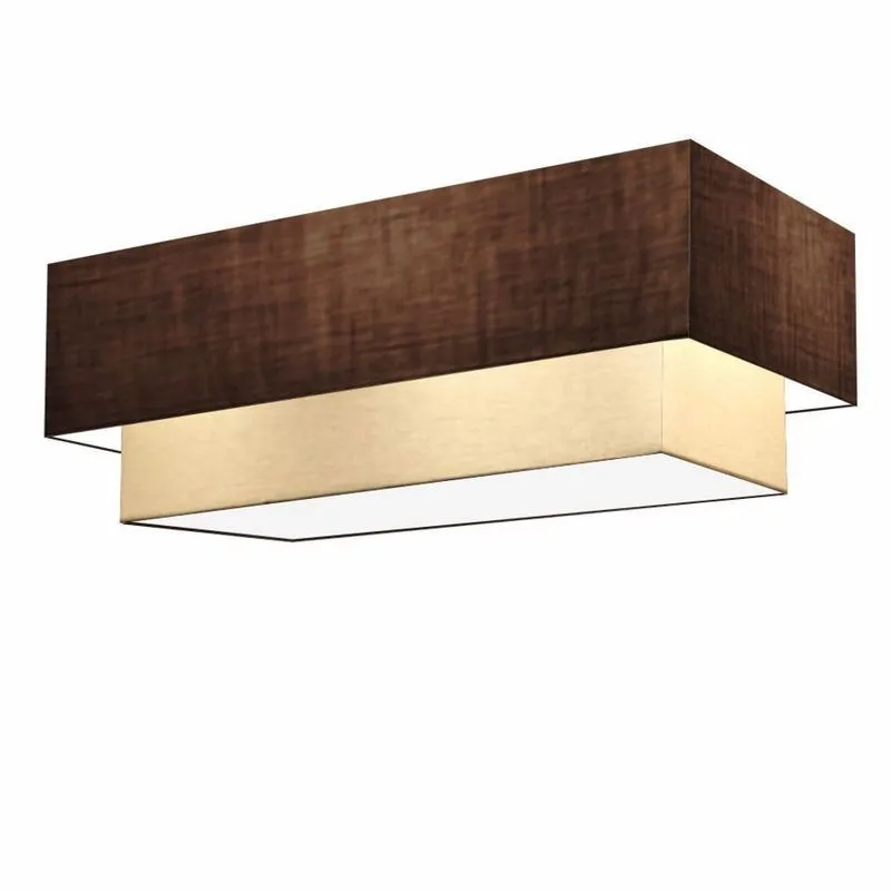 Plafon Duplo Retangular Vivare Md-3044 Cúpula Em Tecido 70x30cm X 60x25cm - Bivolt Café-algodão-crú 127/220v