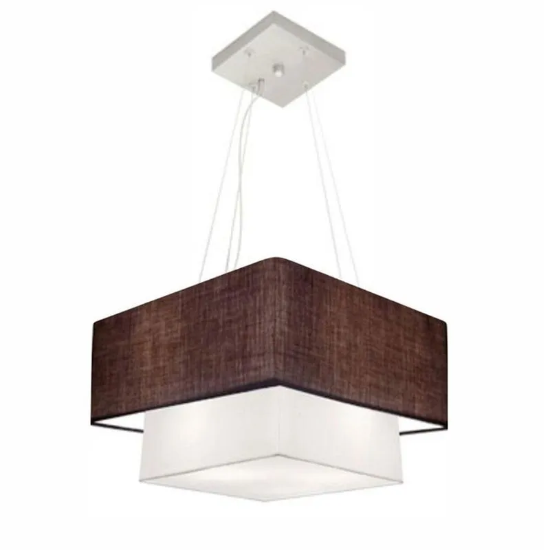 Lustre Pendente Duplo Quadrado MD-4157 Cúpula Em Tecido 40x35cm Café - Branco Vivare Brasil