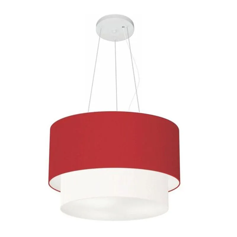 Lustre Pendente Duplo Cilíndrico MD-4158 Cúpula Em Tecido 40x35cm Bordô Vivare Brasil Iluminação